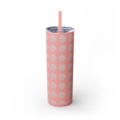 Floral-Skinny Tumbler with Straw, 20oz