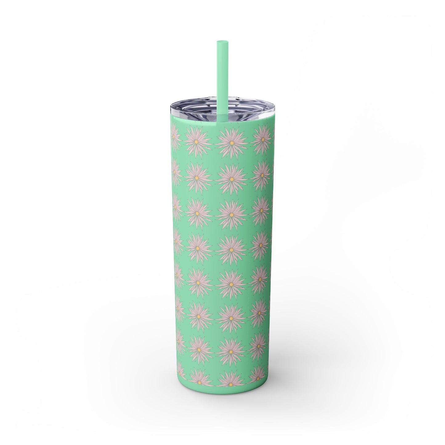 Floral-Skinny Tumbler with Straw, 20oz