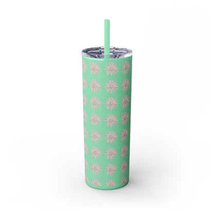 Floral-Skinny Tumbler with Straw, 20oz
