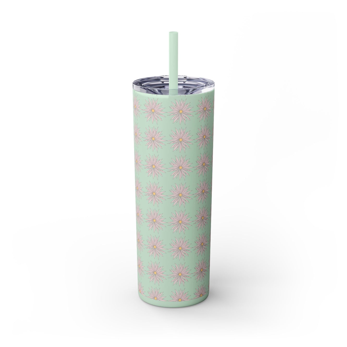 Floral-Skinny Tumbler with Straw, 20oz