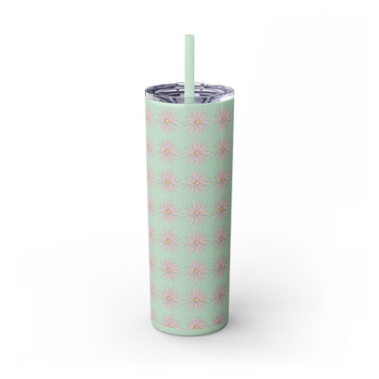 Floral-Skinny Tumbler with Straw, 20oz